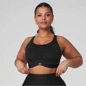 NWT Alo Yoga, Black Power Play High Impact Bra, 36D